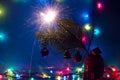 Christmas lights and sparkler Royalty Free Stock Photo