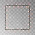 Christmas lights square vector, light string frame isolated on dark background with copy space. Tran Royalty Free Stock Photo