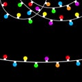 Christmas lights string. Colorful fairy light set. Holiday festive xmas decoration. Lightbulb glowing garland. Round cone shape. Royalty Free Stock Photo