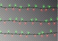 Christmas lights string isolated. Realistic garland decoration. Festive design elements. Glowing lig