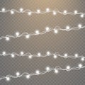 Christmas lights on transparent background. Set of golden xmas glowing garland. Vector illustration