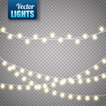 Christmas lights on transparent background. Vector xmas glowing garland.