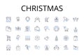 Christmas line icons collection. Yuletide, Noel, Holiday season, Festive season, December, Gift-giving, Merry-making