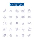 Christmas line icons signs set. Design collection of Yule, Noel, Santas, Presents, Elves, Trees, Stockings, Ornaments