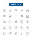 Christmas line icons signs set. Design collection of Yule, Noel, Santas, Presents, Elves, Trees, Stockings, Ornaments