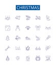 Christmas line icons signs set. Design collection of Yule, Noel, Santas, Presents, Elves, Trees, Stockings, Ornaments