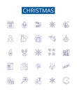 Christmas line icons signs set. Design collection of Yule, Noel, Santas, Presents, Elves, Trees, Stockings, Ornaments