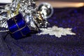 Great background. Christmas blue and silver decorations for tree. Royalty Free Stock Photo