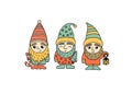 Christmas little gnomes. Hand drawn gnome sketch. Cartoon vector illustration for greeting card or banner. Cute dwarfs