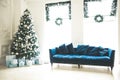 Christmas living room with a Christmas tree, gifts Royalty Free Stock Photo