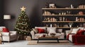 Christmas living room interior with white sofa and Christmas tree. 3d render Royalty Free Stock Photo