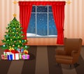 Christmas living room interior with xmas tree, presents and sofa Royalty Free Stock Photo