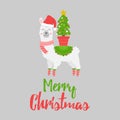 Christmas llama vector illustration card