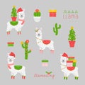 Christmas llama vector illustration set