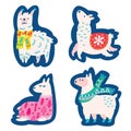 Christmas llamas, alpacas characters stickers.