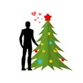 Christmas Lover. Love in New Year. Man and Christmas tree. Lover