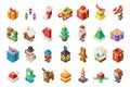 Christmas lowpoly polygonal new year isometric 3d isolated icons set flat cartoon design Vector Illustration Royalty Free Stock Photo