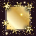 Christmas luxury frame gold ornaments Winter Holiday decoratuin foil texture place for text, greeting card template Royalty Free Stock Photo