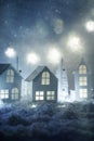 Christmas magic background with little decorative houses, beautiful festive still life, cute small houses at night, happy winter h