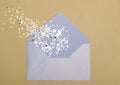 Christmas magic pollen from an envelope on a yellow background Royalty Free Stock Photo