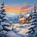 Christmas maiga charming winter scenery illustration.