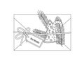 Christmas mail. Envelope coloring page. Black and white decorated letter. Vector