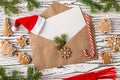 Christmas mail, envelopes with gingerbread cookies. Top View