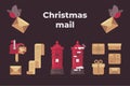 Christmas mail item collection. Letters to Santa, mailboxes, parcels