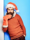 Christmas man with decorative stocking Royalty Free Stock Photo