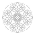 Christmas mandala. Coloring page. Candles, hearts and stars.