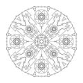 Christmas mandala. Coloring page. Christmas ball and fir tree. Black and white.