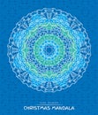 Christmas mandala with decorative holidays elements on blue