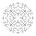 Christmas mandala. Fancy hearts and Christmas Trees. Coloring page.