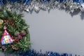 Christmas manger over grey background