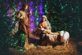 Christmas Manger scene with figures including Jesus Royalty Free Stock Photo