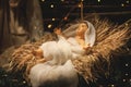 Christmas Manger scene with figures including Jesus. Royalty Free Stock Photo