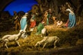 Christmas Manger scene with figurines including Jesus, Mary, Joseph, sheep and magi