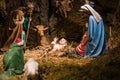 Christmas Manger scene with figurines including Jesus, Mary, Jos