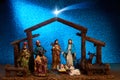 Christmas Manger scene with figurines including Jesus, Mary, Joseph Royalty Free Stock Photo