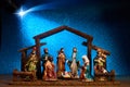 Christmas Manger scene with figurines including Jesus, Mary, Joseph Royalty Free Stock Photo