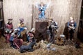 Christmas Manger scene with figurines newborn Jesus, Mary, Joseph Royalty Free Stock Photo