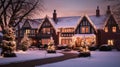 Christmas at the manor, English countryside style estate in winter with garden and exterior landscape decor Royalty Free Stock Photo