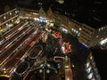 Christmas market aerial view by night in Augsburg city