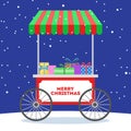 Christmas market cart vector illustration. Christmas gifts