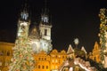 Christmas market and decorated tree on the Old town square in Prague - Czech Republic Royalty Free Stock Photo