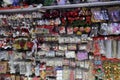 Christmas Market. Christmas Decoration Shelves Filled With Tree Ornaments, Shiny Baubles, Gift Stockings, Antler Headbands, Royalty Free Stock Photo