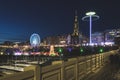 Christmas market in Edinburgh and Walter Scott Monument at night Royalty Free Stock Photo