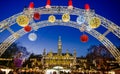 Christmas Market in front of the City Hall Rathaus, Wien, Austria Royalty Free Stock Photo