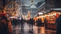 Christmas Market Illuminated in Big City Blur. Generative ai