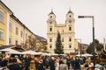 Christmas Market in Mondsee in front of the Catholic Cathedral